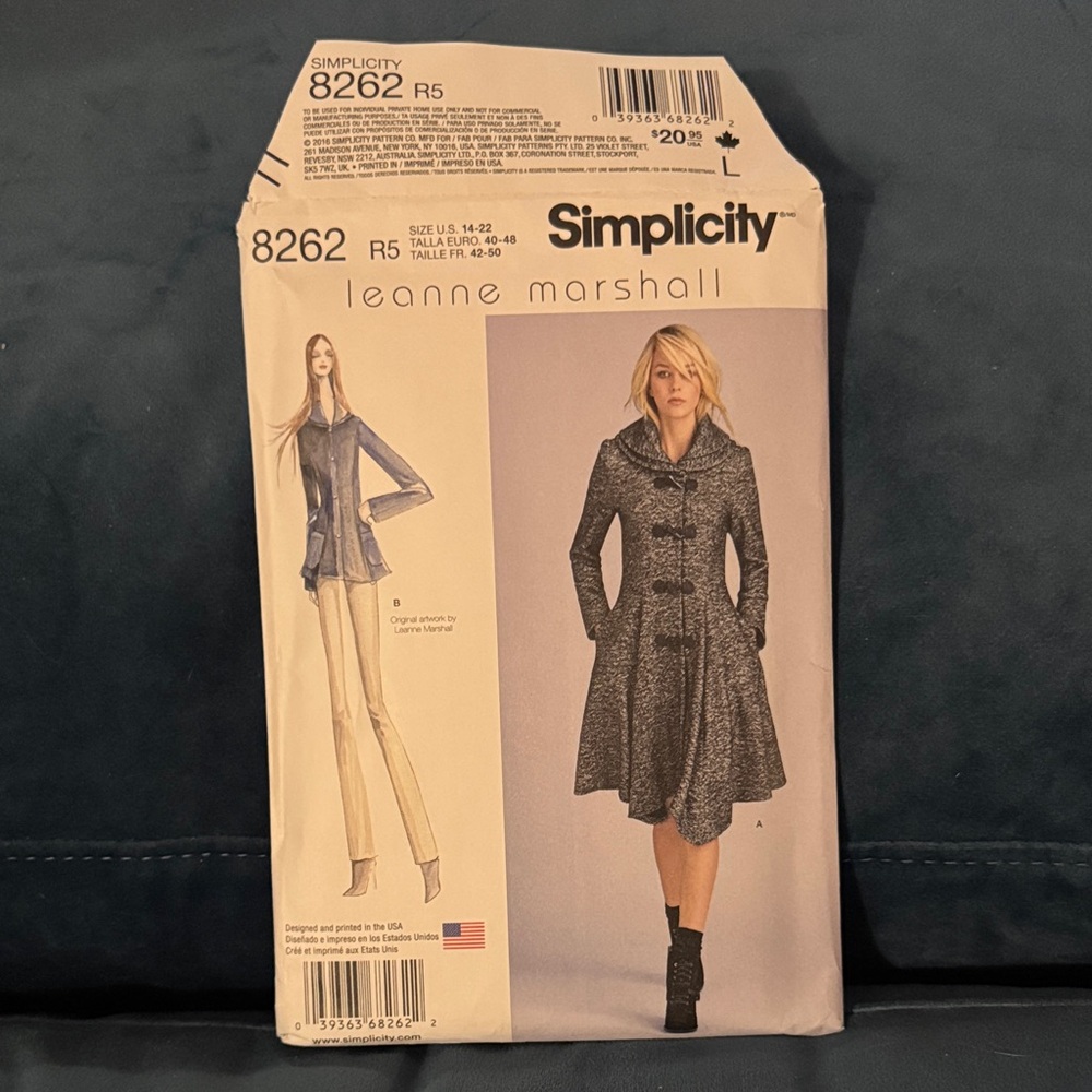 Simplicity Leanne Marshall Gray Coat Pattern UNCUT